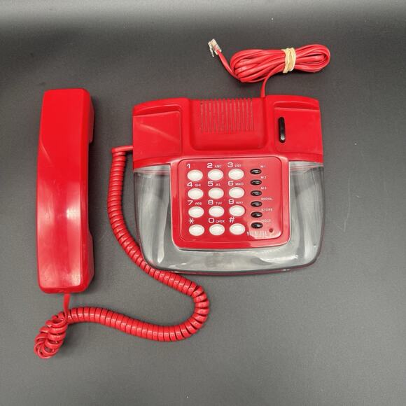 Vintage MCM Landline Telephone Red Light Up Lucite Clear Phone Youngtel As-Is - Picture 3 of 7